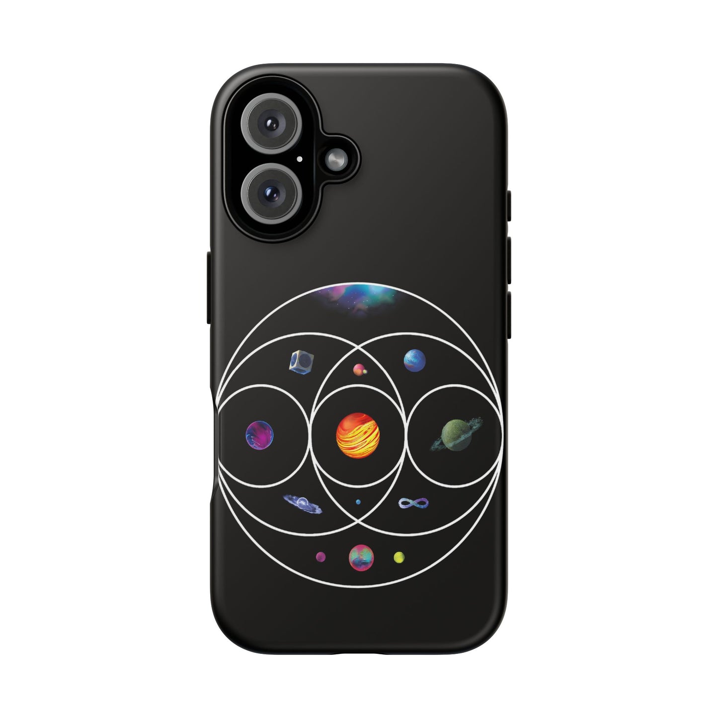 Premium Tough Case for iPhone 12 to 16 Pro Max Showcasing Coldplay’s Illustration Concept