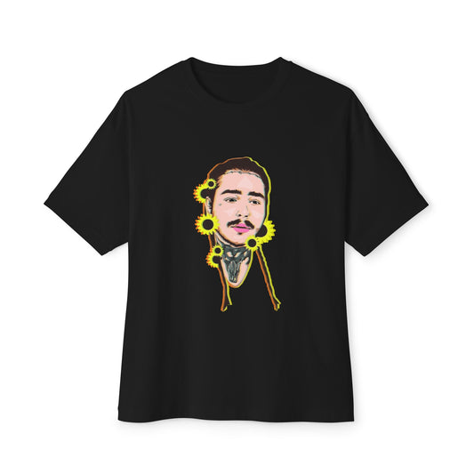 Cartoon Face with Sunflowers Unisex Oversized Boxy Tee