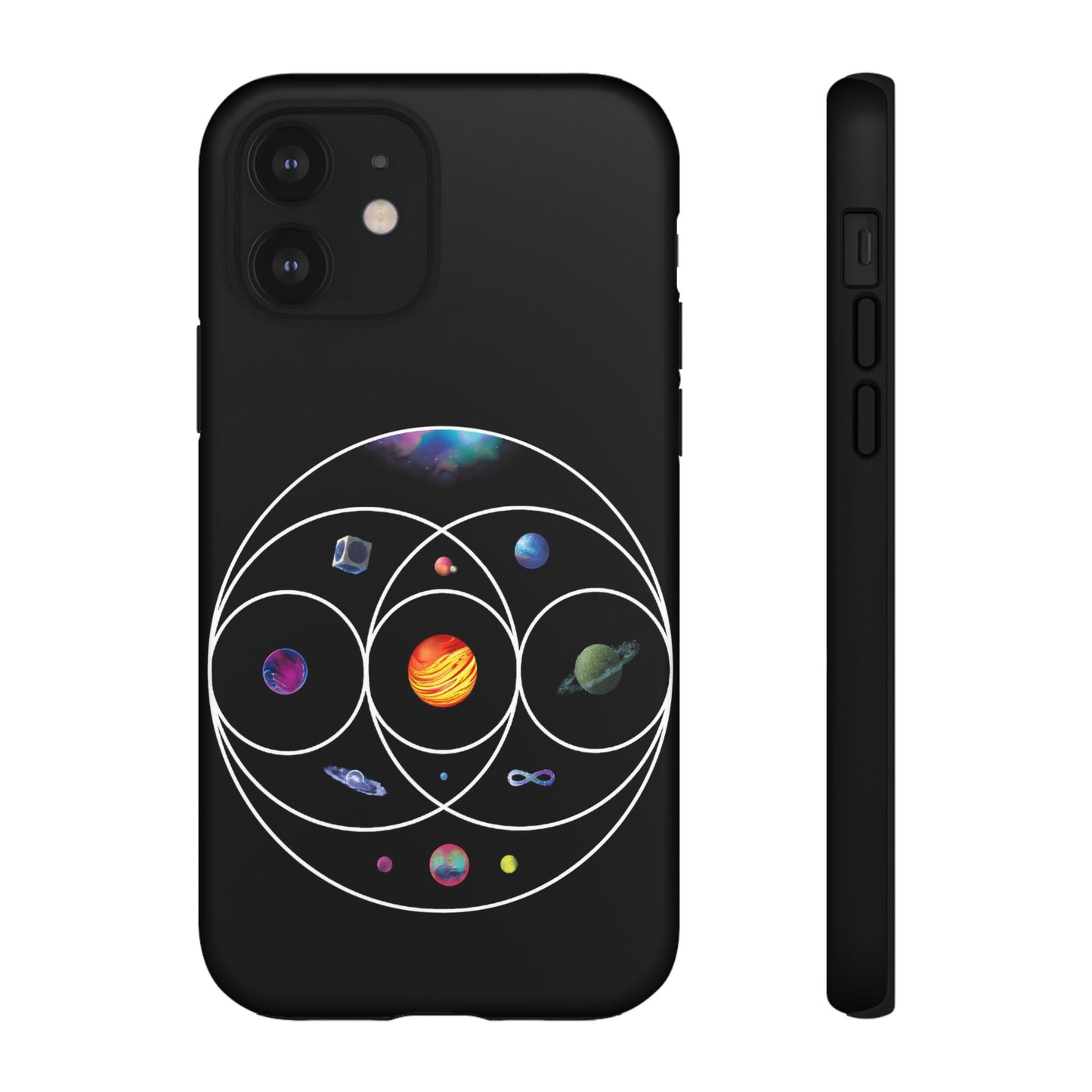 Premium Tough Case for iPhone 12 to 16 Pro Max Showcasing Coldplay’s Illustration Concept