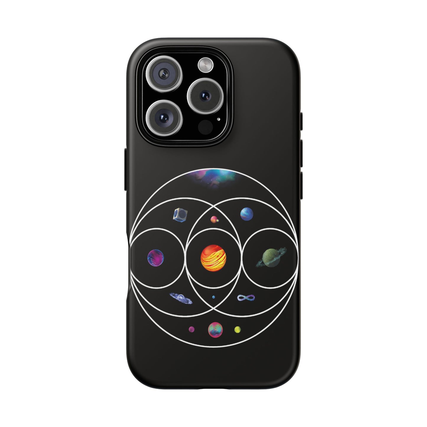 Premium Tough Case for iPhone 12 to 16 Pro Max Showcasing Coldplay’s Illustration Concept