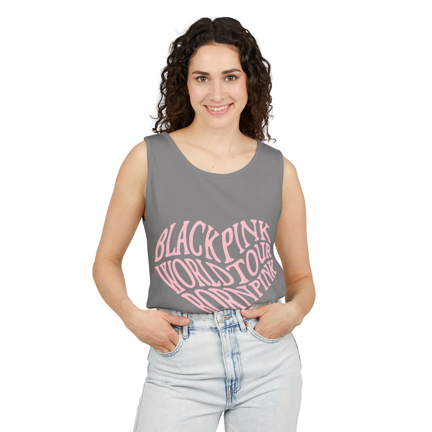 Born Pink Heart Typography – Dyed Tank Top