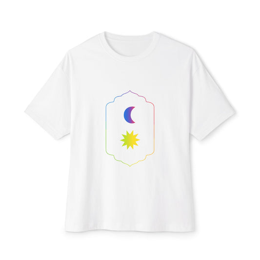 Gradient Moon and Star Emblem Unisex Oversized Boxy Tee