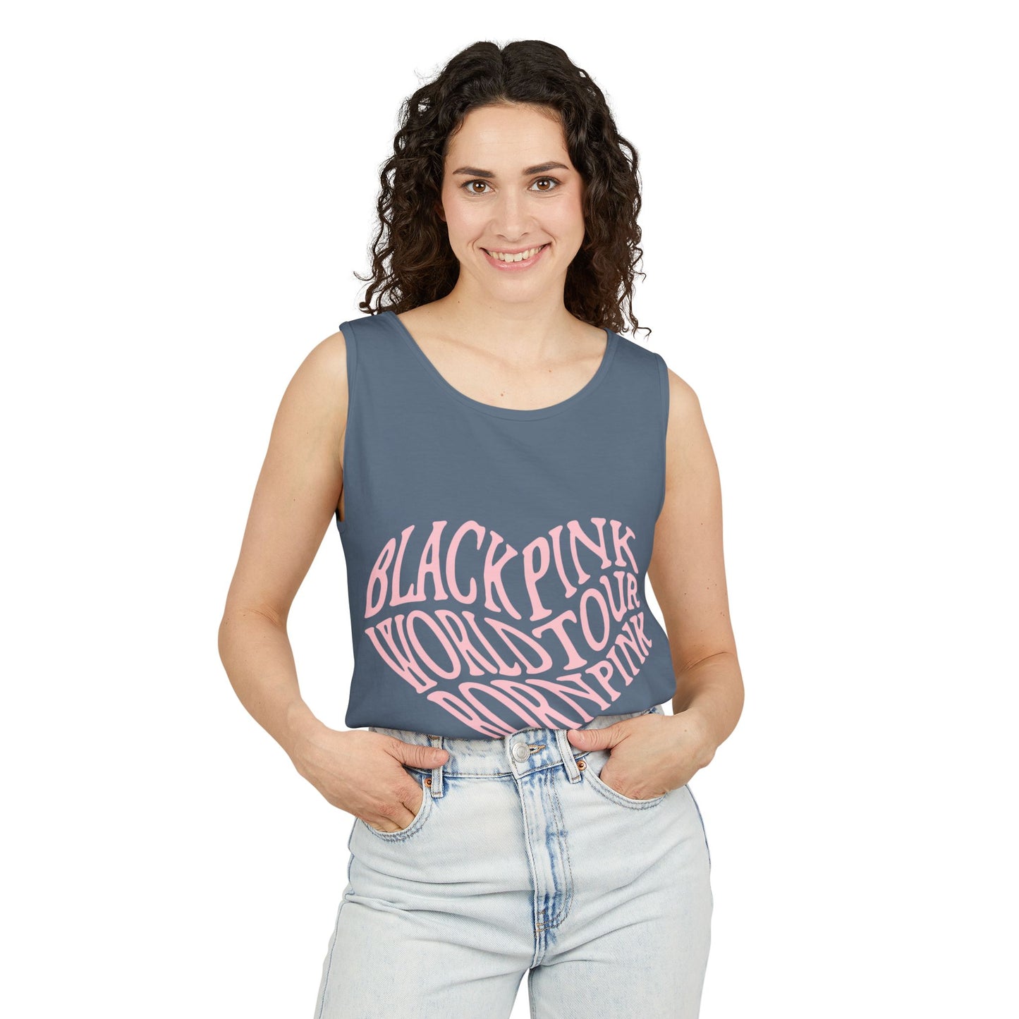 Born Pink Heart Typography – Dyed Tank Top