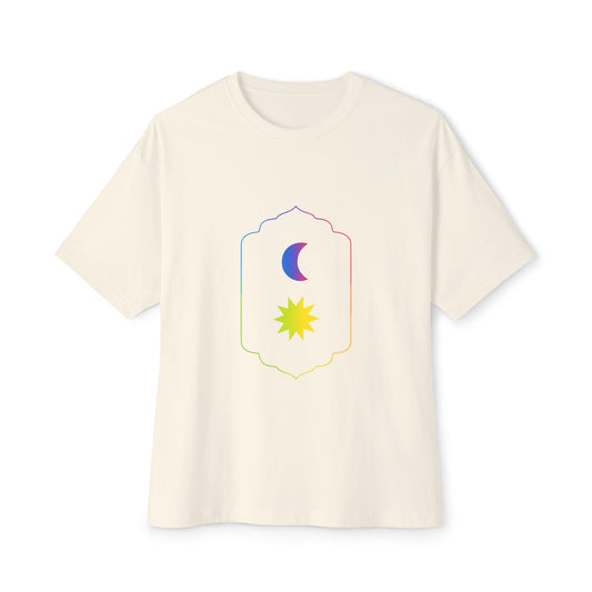 Gradient Moon and Star Emblem Unisex Oversized Boxy Tee