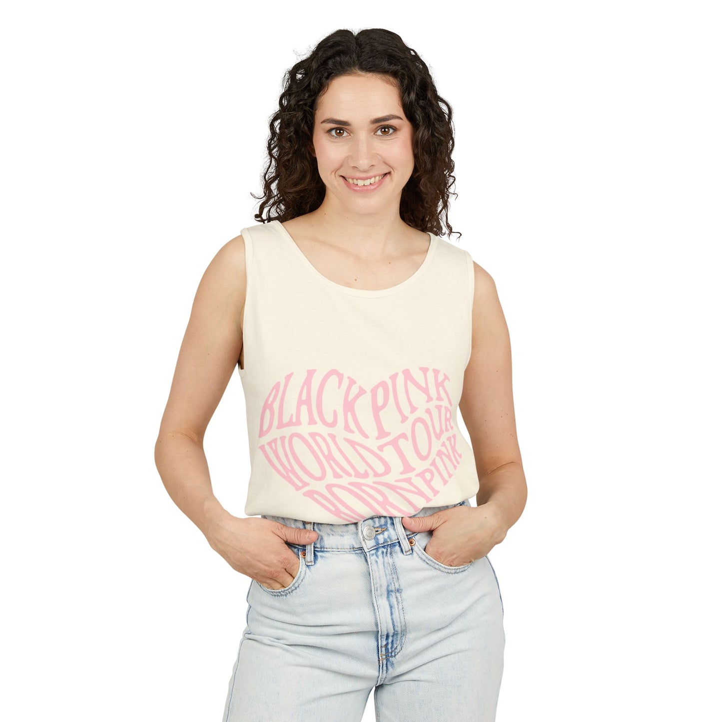 Born Pink Heart Typography – Dyed Tank Top