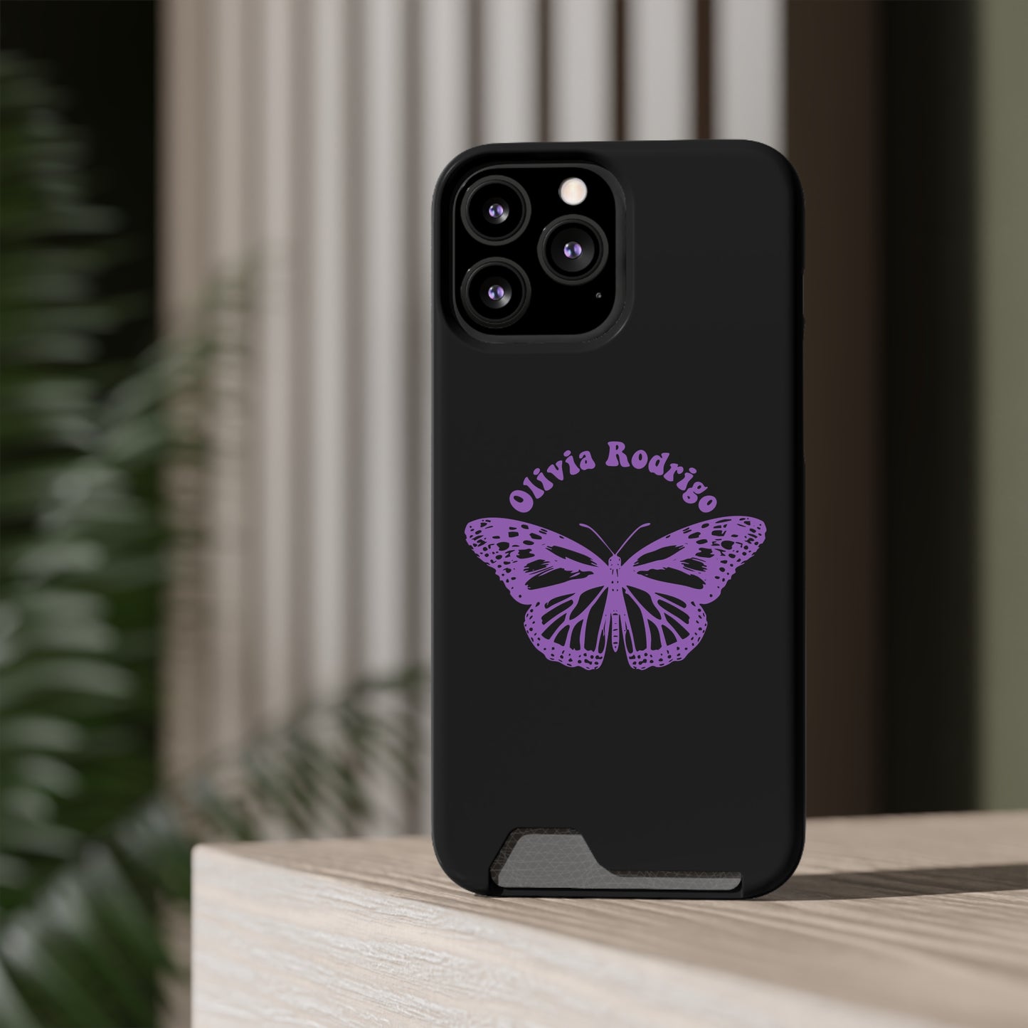 Phone Case + Card Holder For Iphone 13 – Olivia Rodrigo With Butterfly | Black Edition