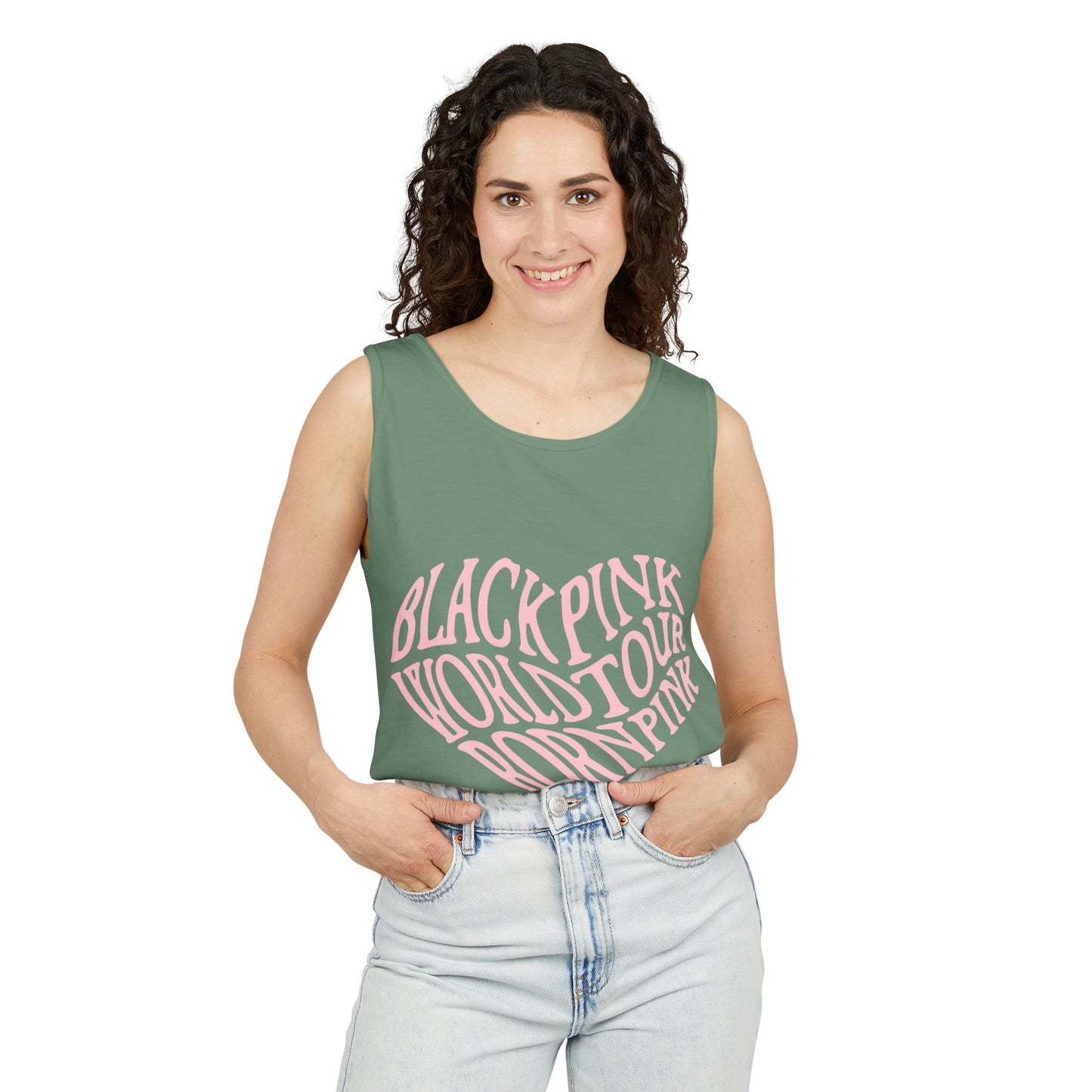 Born Pink Heart Typography – Dyed Tank Top
