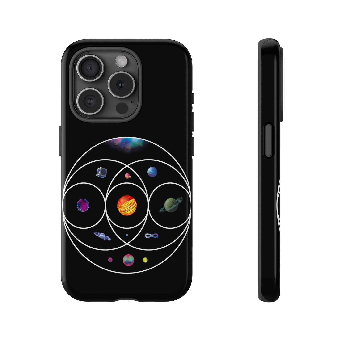 Premium Tough Case for iPhone 12 to 16 Pro Max Showcasing Coldplay’s Illustration Concept