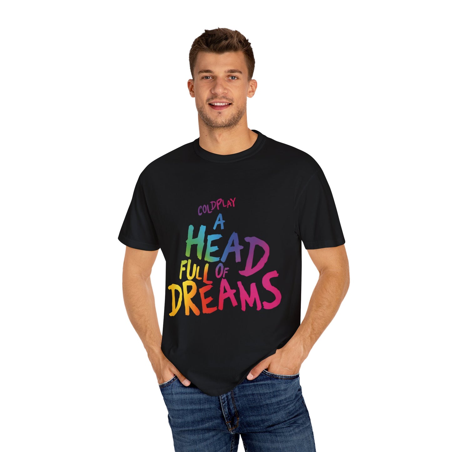 Unisex Garment-Dyed T-Shirt Inspired by Coldplay’s Iconic A Head Full of Dreams