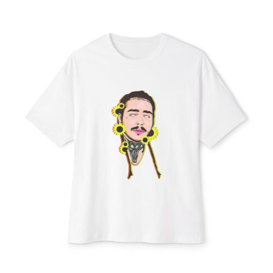 Cartoon Face with Sunflowers Unisex Oversized Boxy Tee