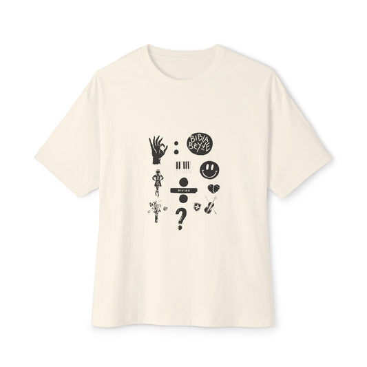 Ocean Wave with Heart Outline Oversized Boxy Tee