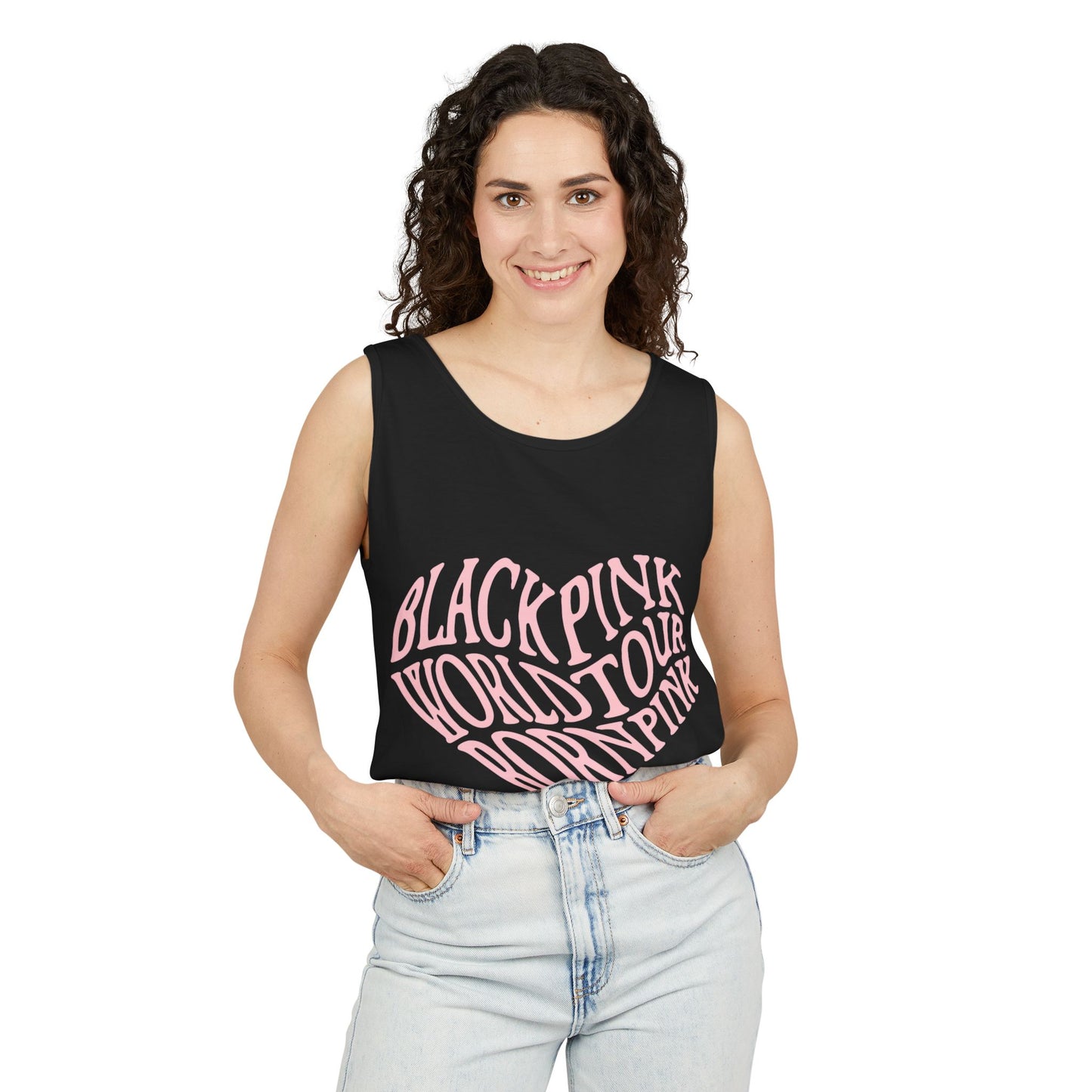 Born Pink Heart Typography – Dyed Tank Top